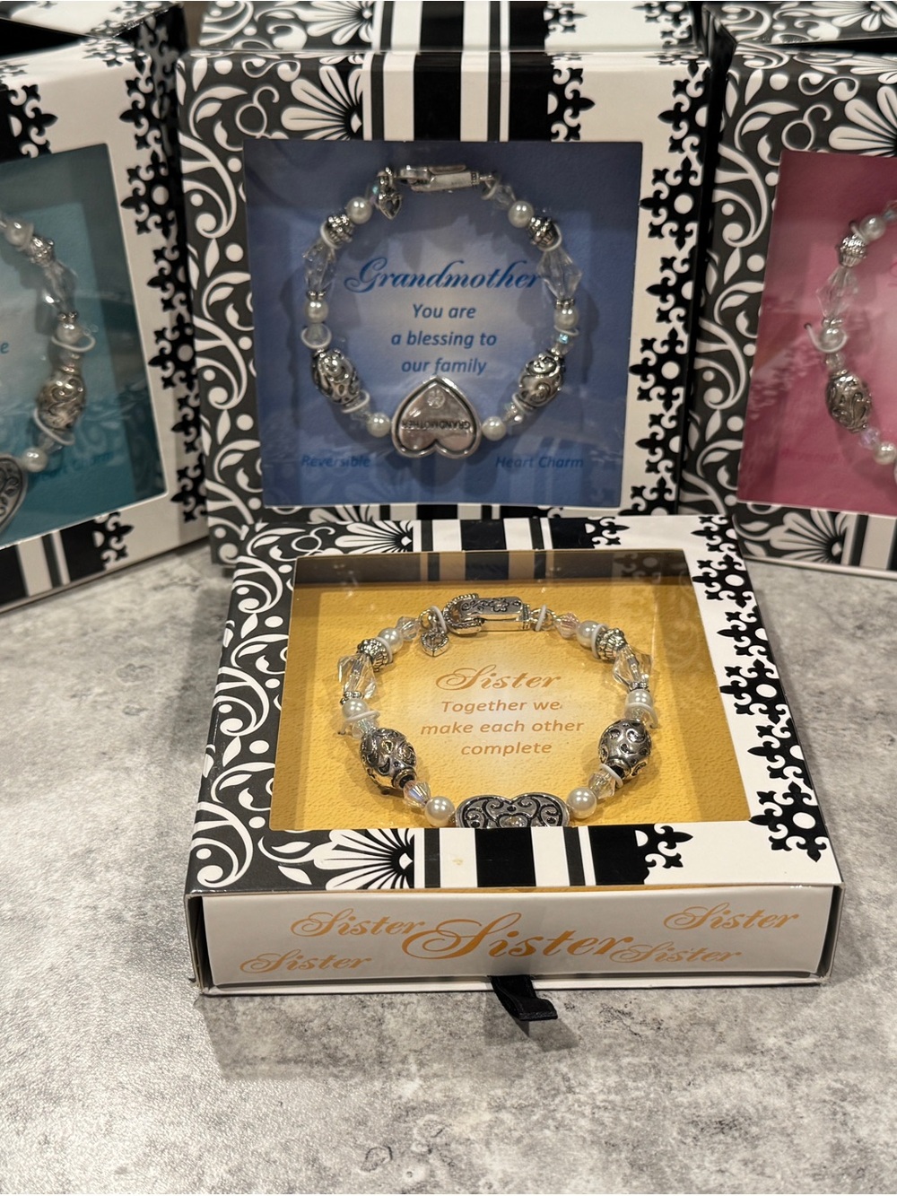 Heart Charm Sentiment Bracelets - Mother, Grandmother, Daughter, Sister